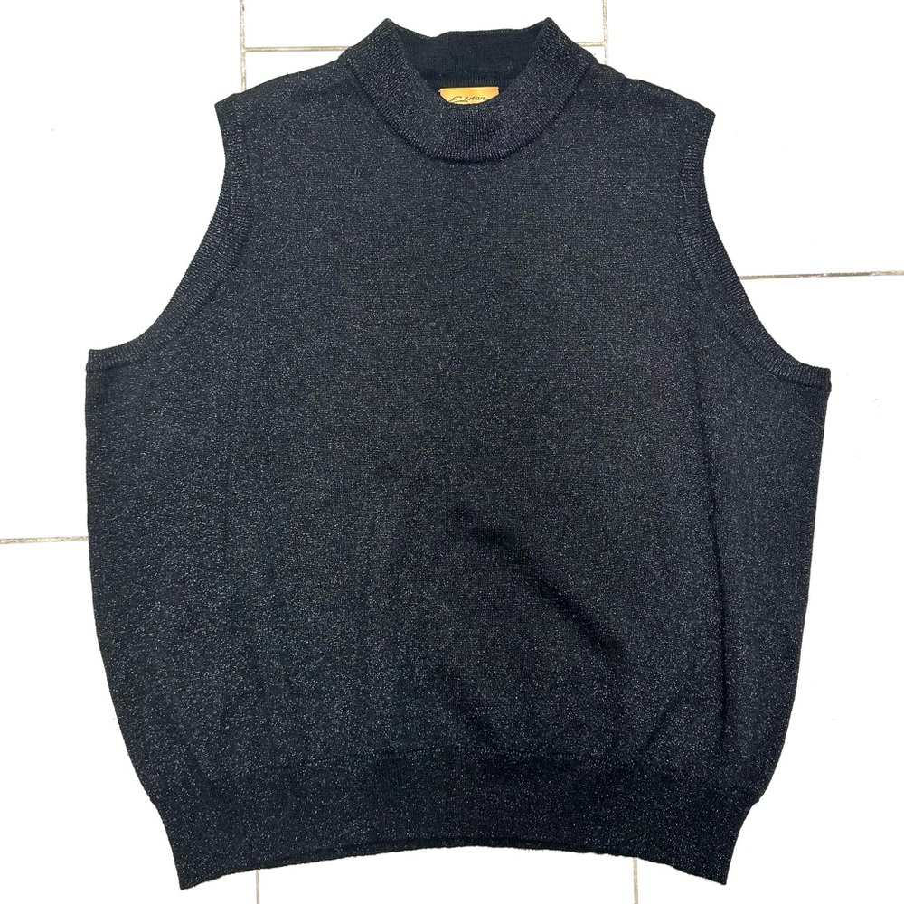 Ewear Womens 2X Black Merino Wool Rayon Sparkle Glitter Vest  Sleeveless Sweater